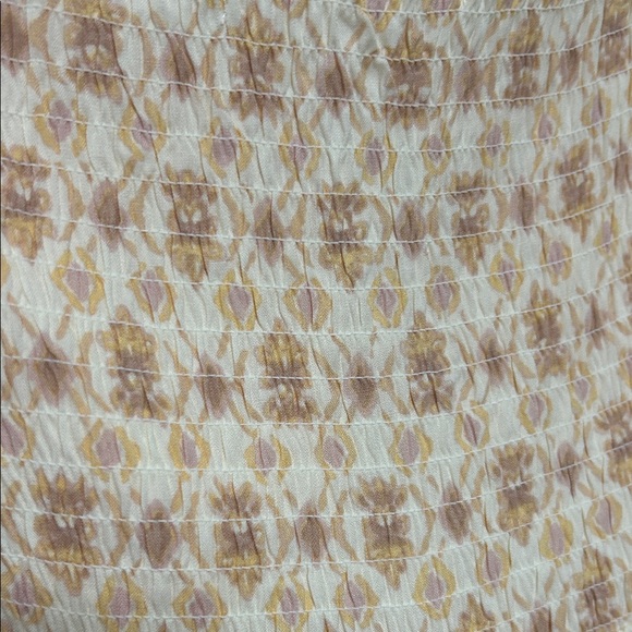 Pink Rose Sleeveless Midi Dress in Cream Lilac Tan Smocked Lightweight Spring S - Picture 16 of 16